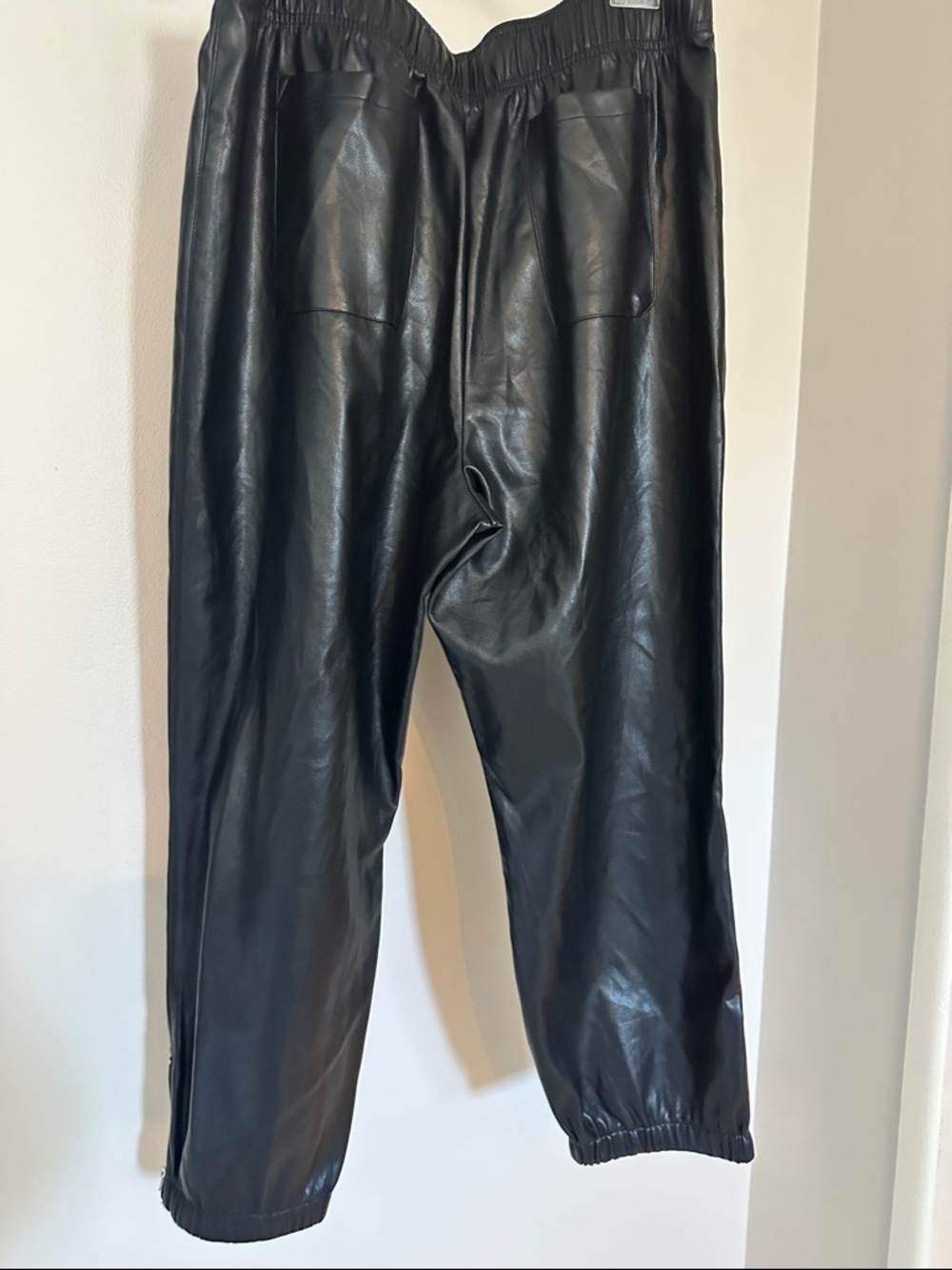 Avec Les Filles Black Faux Leather Jogger Pants with Zip Cuffs - Picture 5 of 6